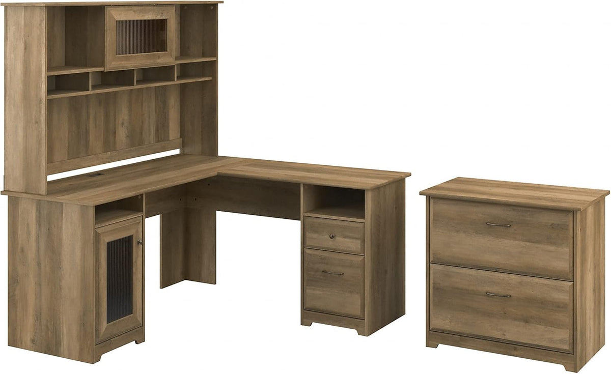 L Shaped Desk with Hutch and Lateral File Cabinet O239