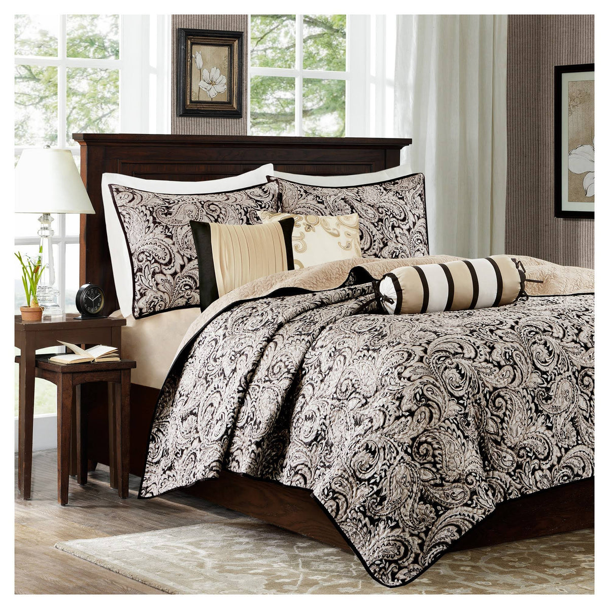 Black 6 Piece Quilted Coverlet Set King Cal King M41207