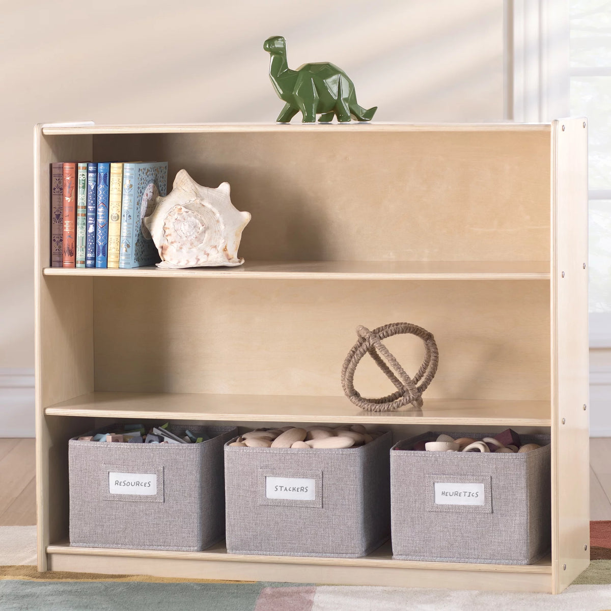 Three Shelf Open Storage with 3 Fabric Bins S47813
