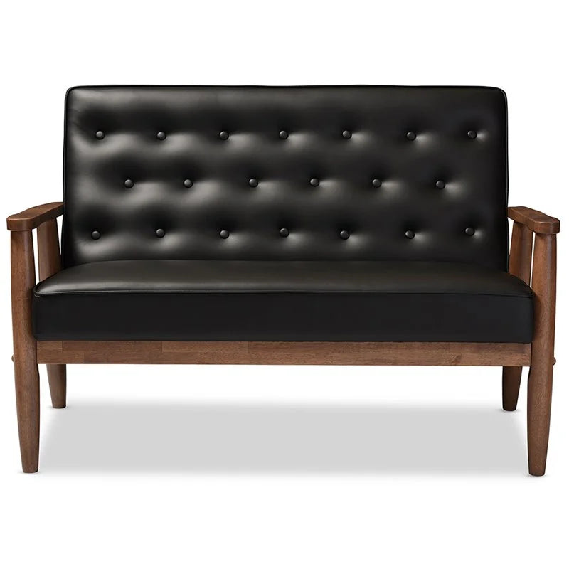 Black 2 Piece Faux Leather Loveseat and Reception Chair Set T2001