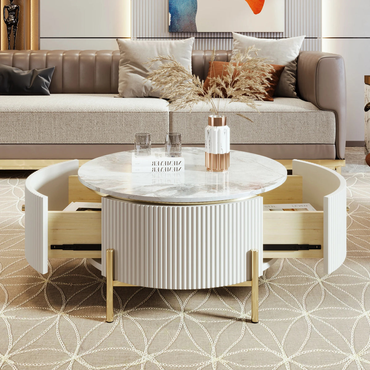Modern Round Coffee Table with 2 Drawers R15849