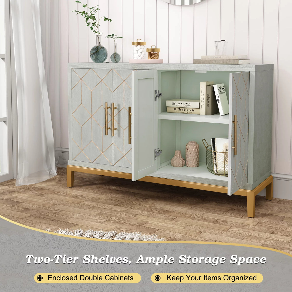 Green Accent Cabinet with Gold Trim X622129