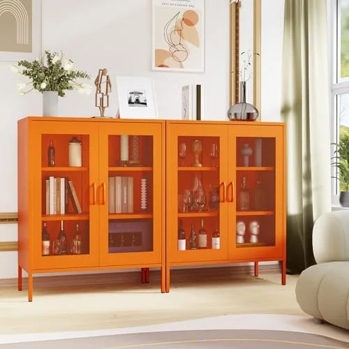 Black Metal 5-Tier Cabinet with Doors and Shelves B768663