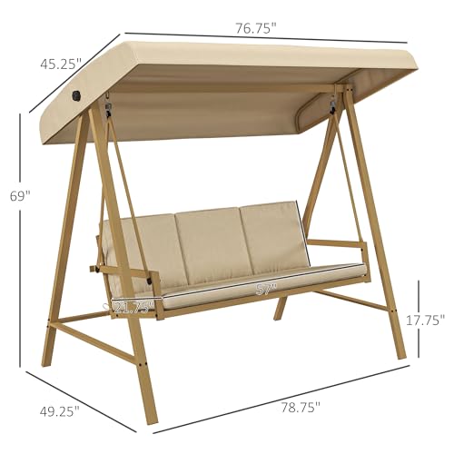 3-Seat Outdoor Porch Swing with Stand and Adjustable Canopy F2669