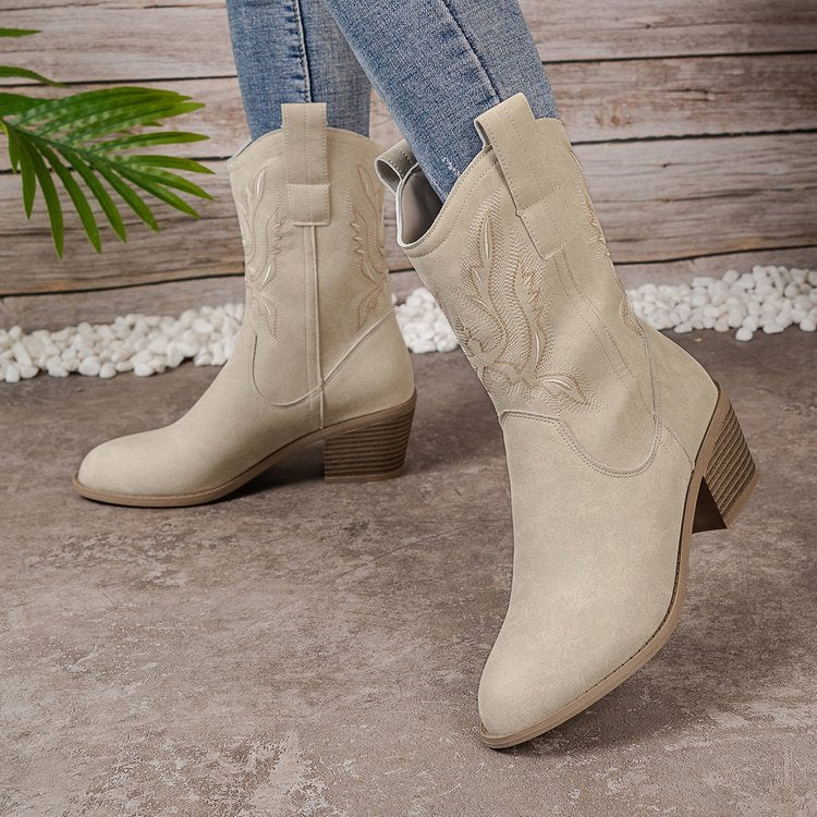 Embroidered High-Heeled Ankle Boots X341136