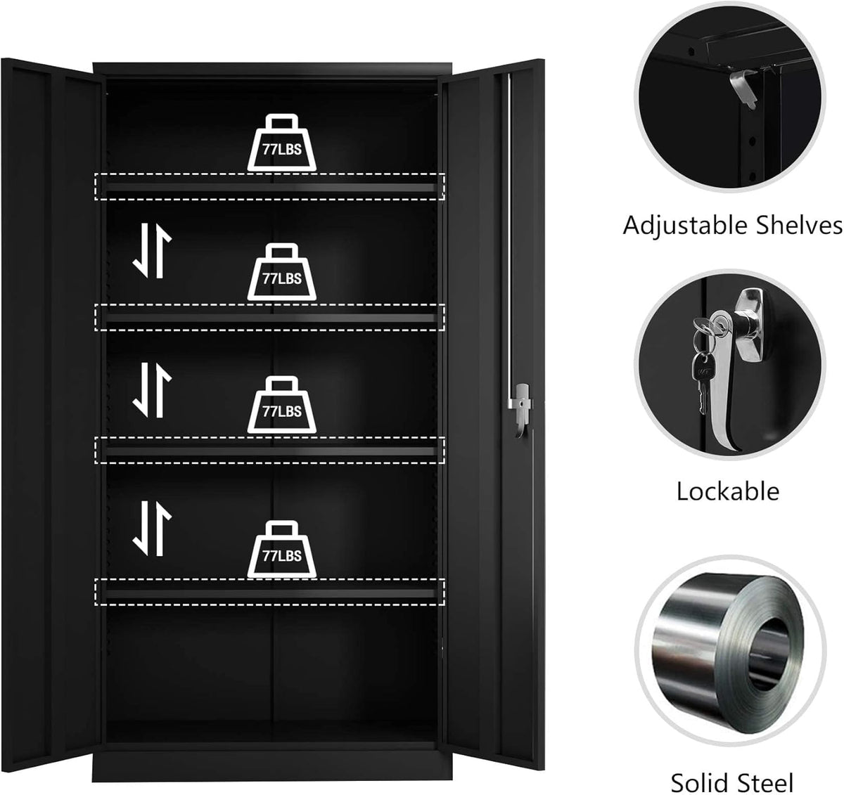 72 Inches Black Metal Storage Cabinet with Shelves I975172