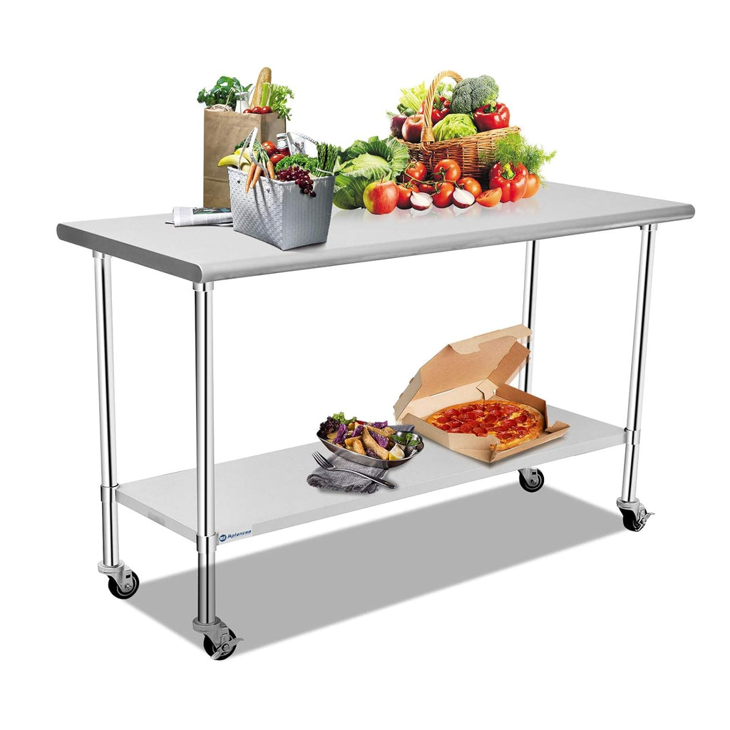 Stainless Steel Work Table 36 x 24 Inches with Caster Backsplash and Adjustable Undershelf A563706