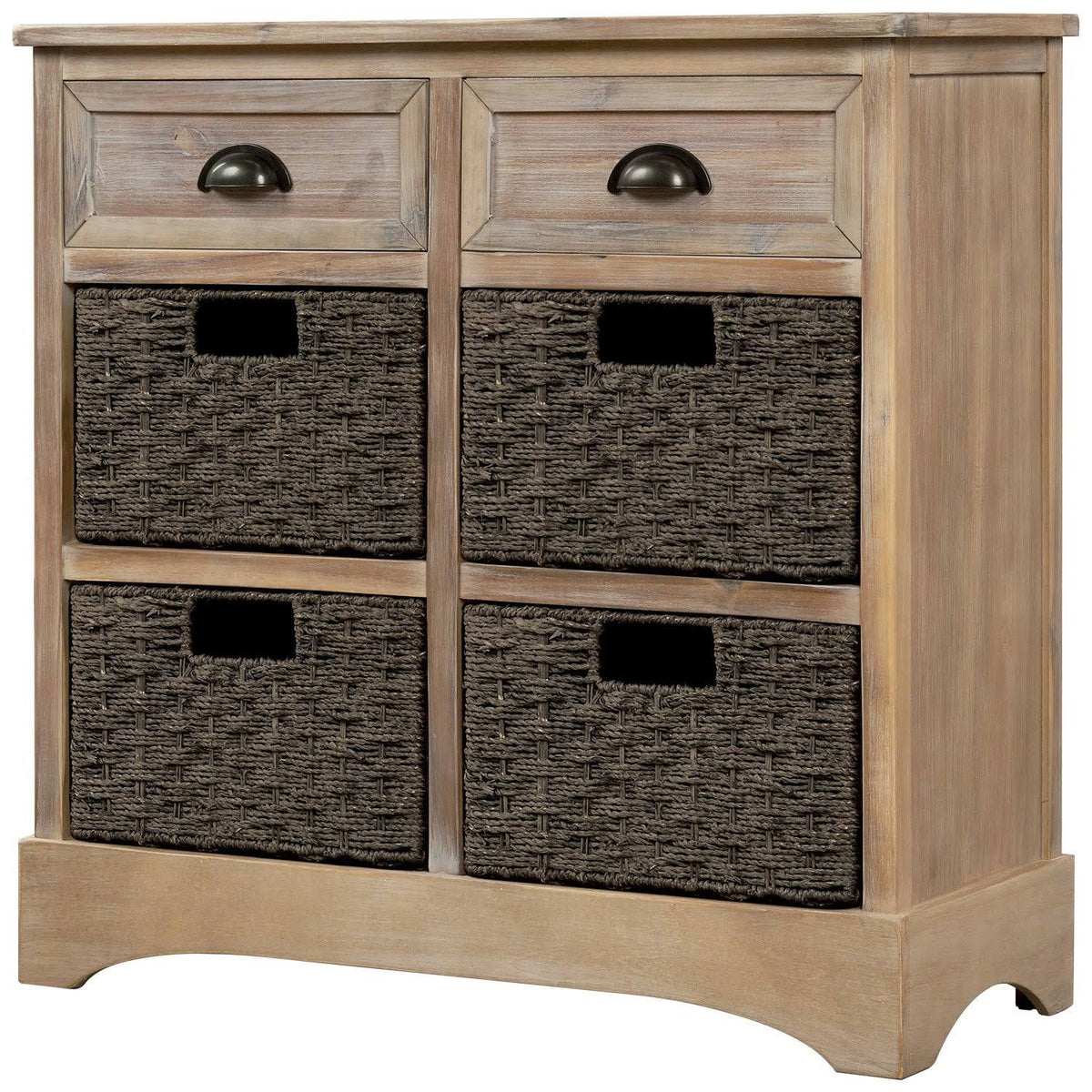Rustic Storage Cabinet with 2 Drawers and 4 Fabric Basket S8919