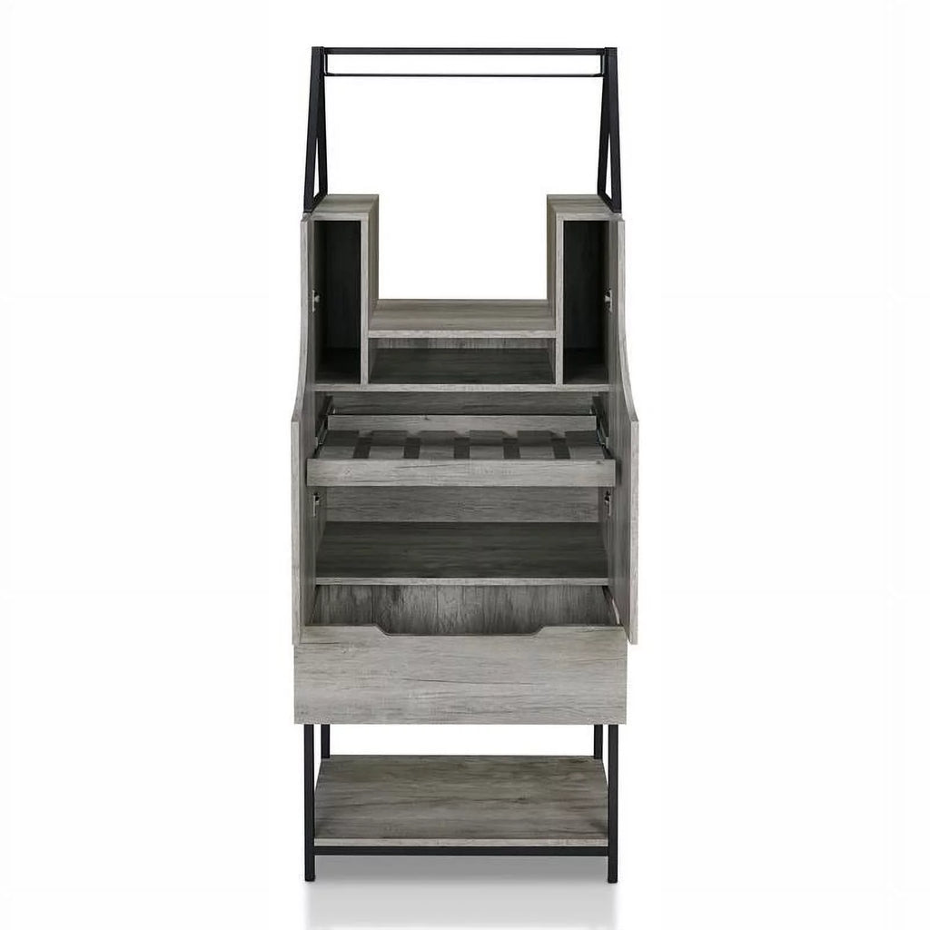 Vintage Gray Oak Wood Wine Cabinet P2975