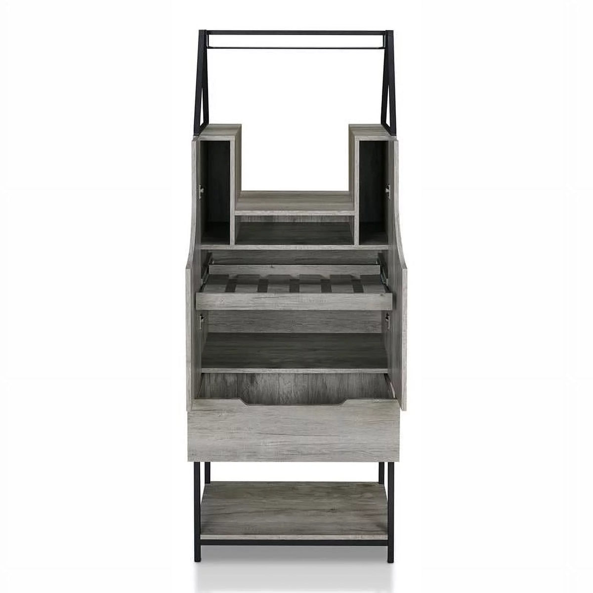 Vintage Gray Oak Wood Wine Cabinet P2975