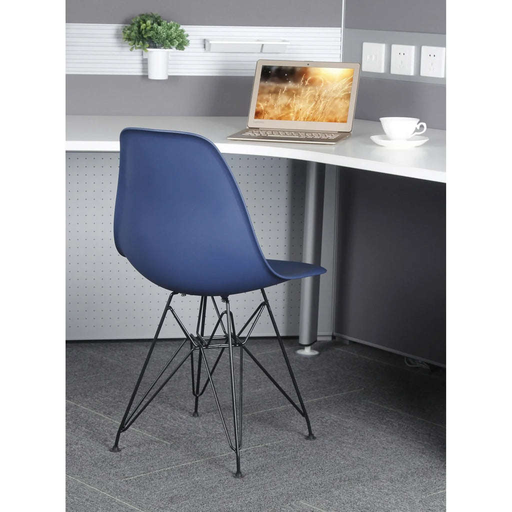 Navy Blue Armless Plastic Shell Dining Chair with Metal Legs B258170