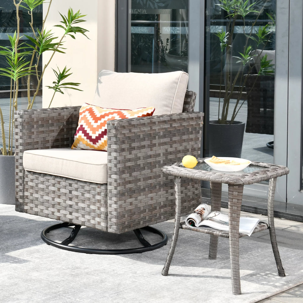 2 Pieces Wicker Bistro Set with Swivel Chairs and Coffee Table I84267