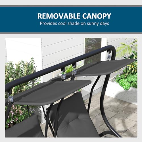 Patio Swing Chair with 2 Separate Seats, Removable Canopy and Cup Holders, Gray O69862