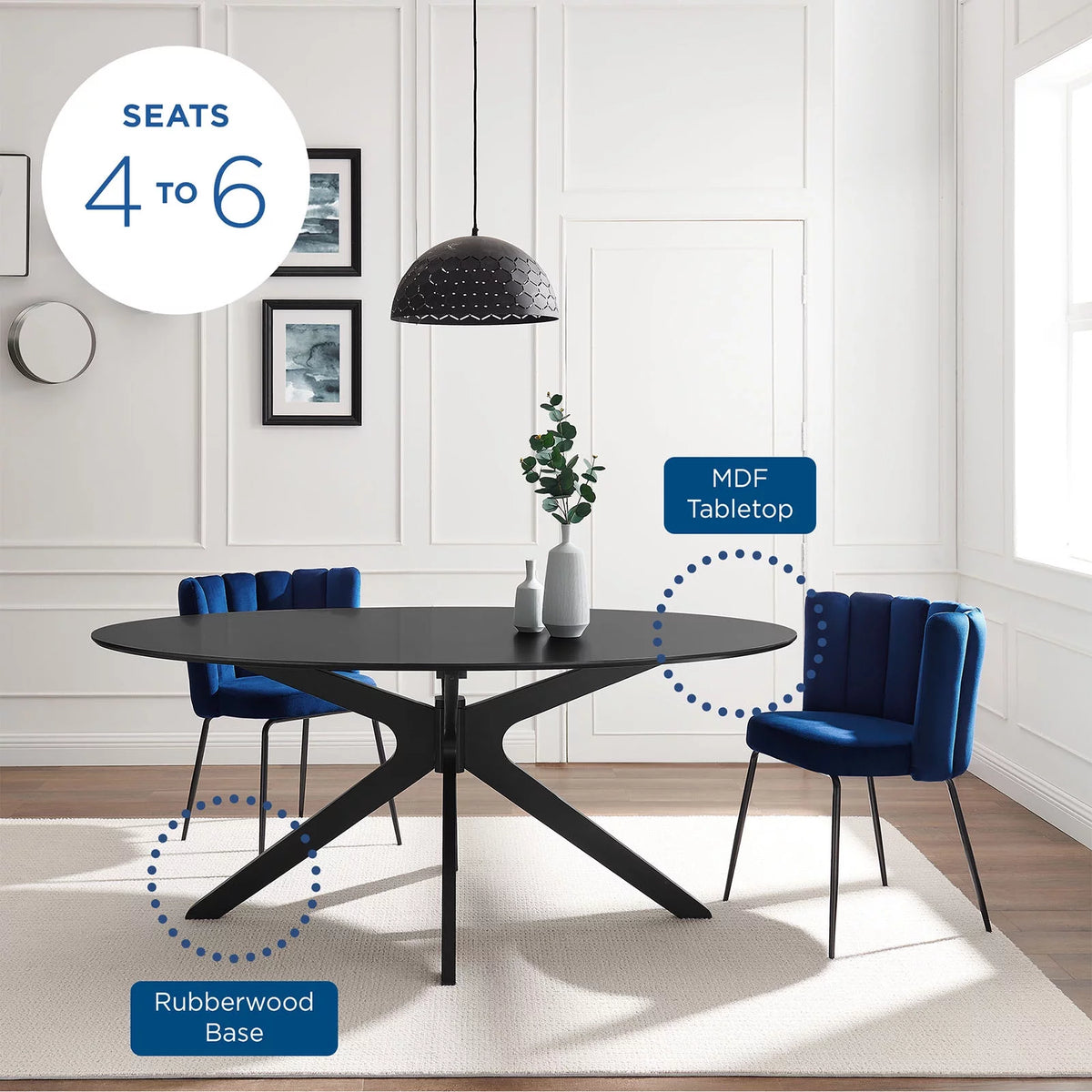 Black Oval Wood Dining Table Q165