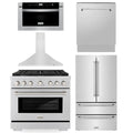 36 in. Gas Range, Range Hood, Microwave Drawer, Dishwasher, Refrigerator P972