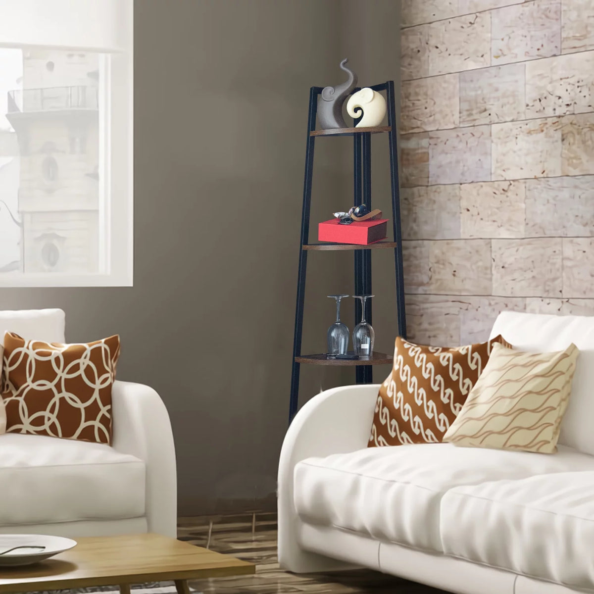 65 Inch Brown 5-Tier Corner Shelf Y2533
