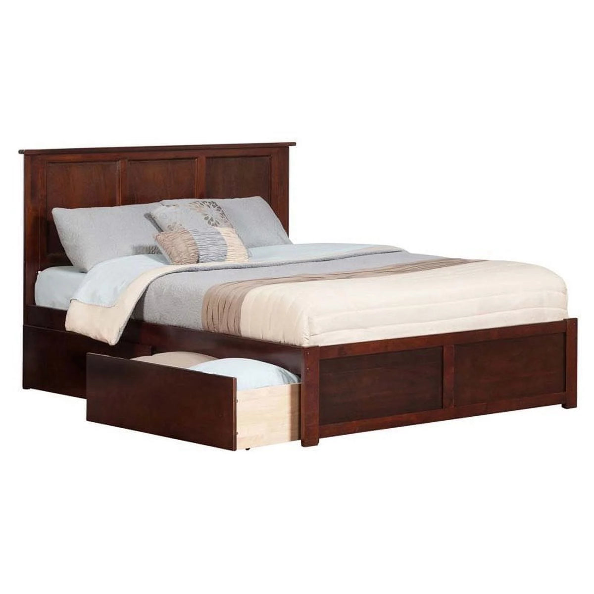 King Walnut Hardwood Storage Platform Bed U113