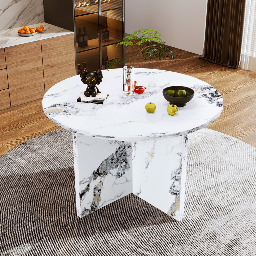 47 Inch Faux Marble Round Dining Table Y8684