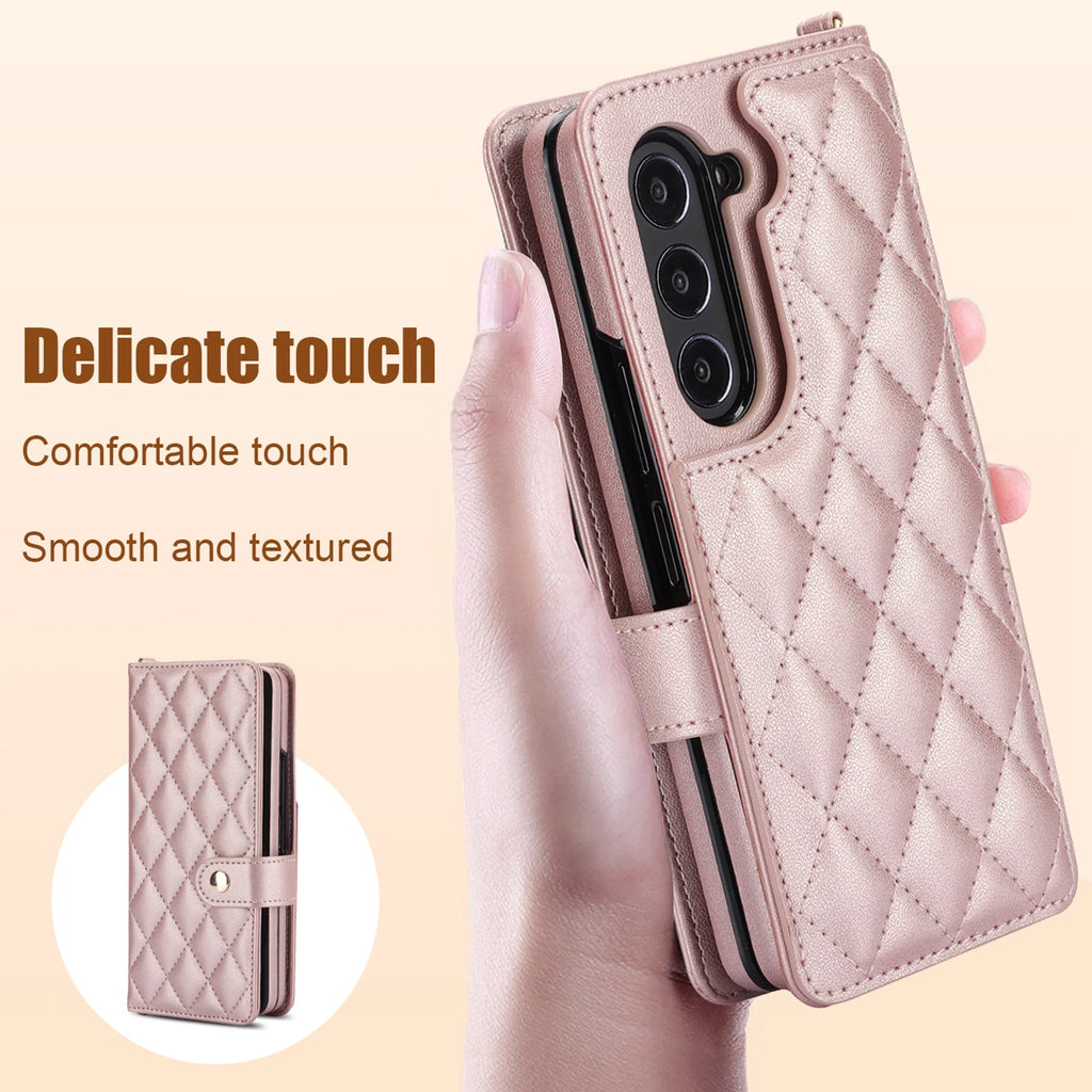 PU Leather Wallet Phone Case with Card Slots and Crossbody Strap T5051