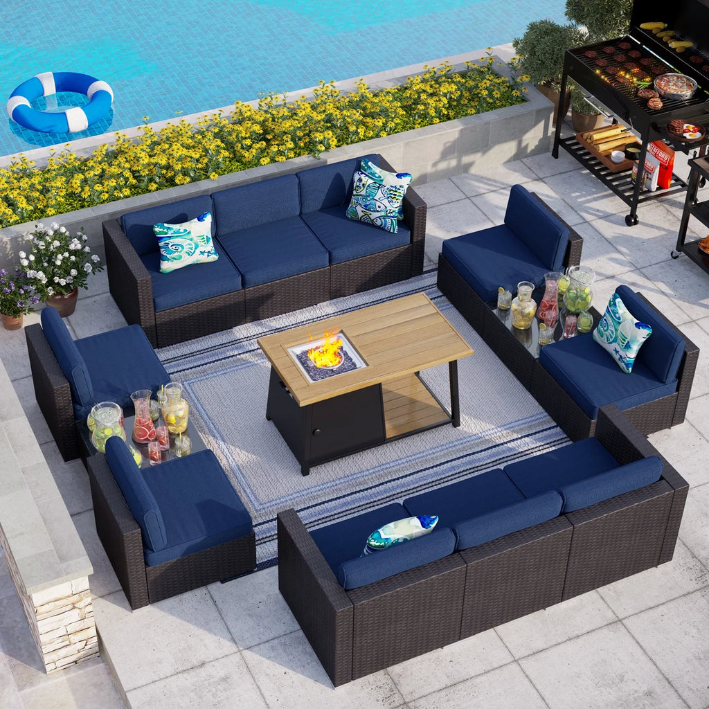 13 Pieces Outdoor Patio Furniture Set with Fire Pit Table V7871