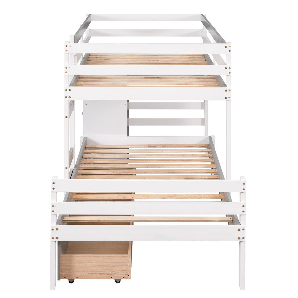 Twin over Twin Bunk Bed with Six Drawers Gray J122