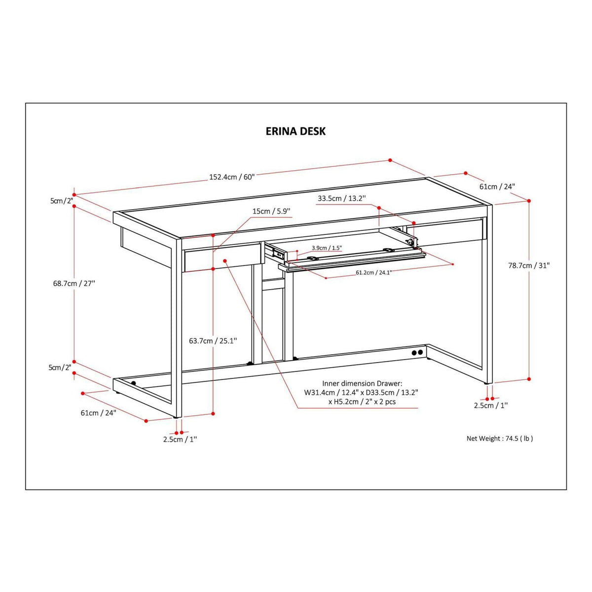 Solid Acacia Wood 60 inch Writing Desk C57349