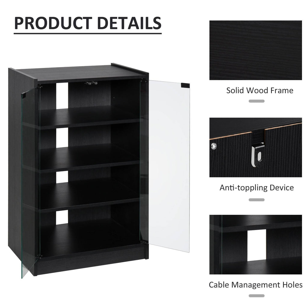 5-Tier Media Stand Cabinet with Tempered Glass Doors, Black O7322