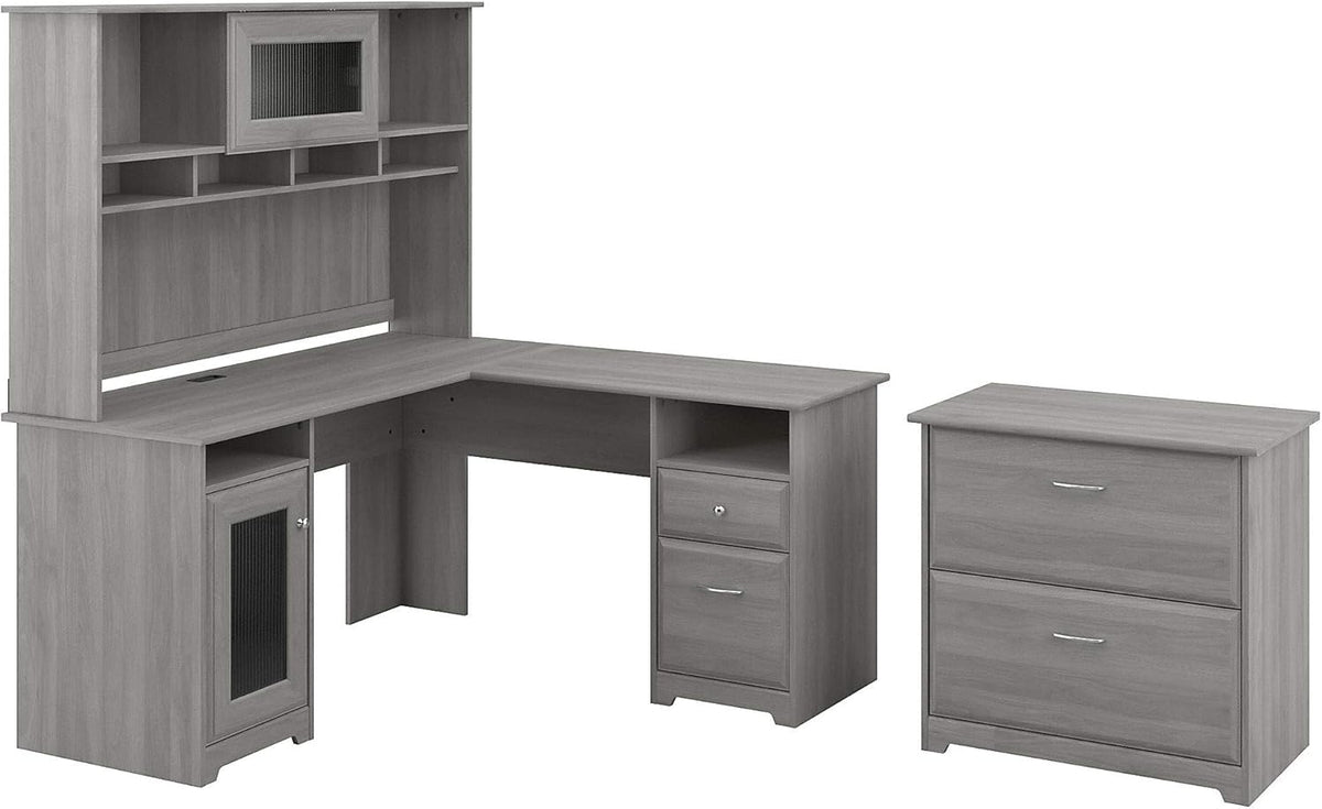 L Shaped Desk with Hutch and Lateral File Cabinet O239