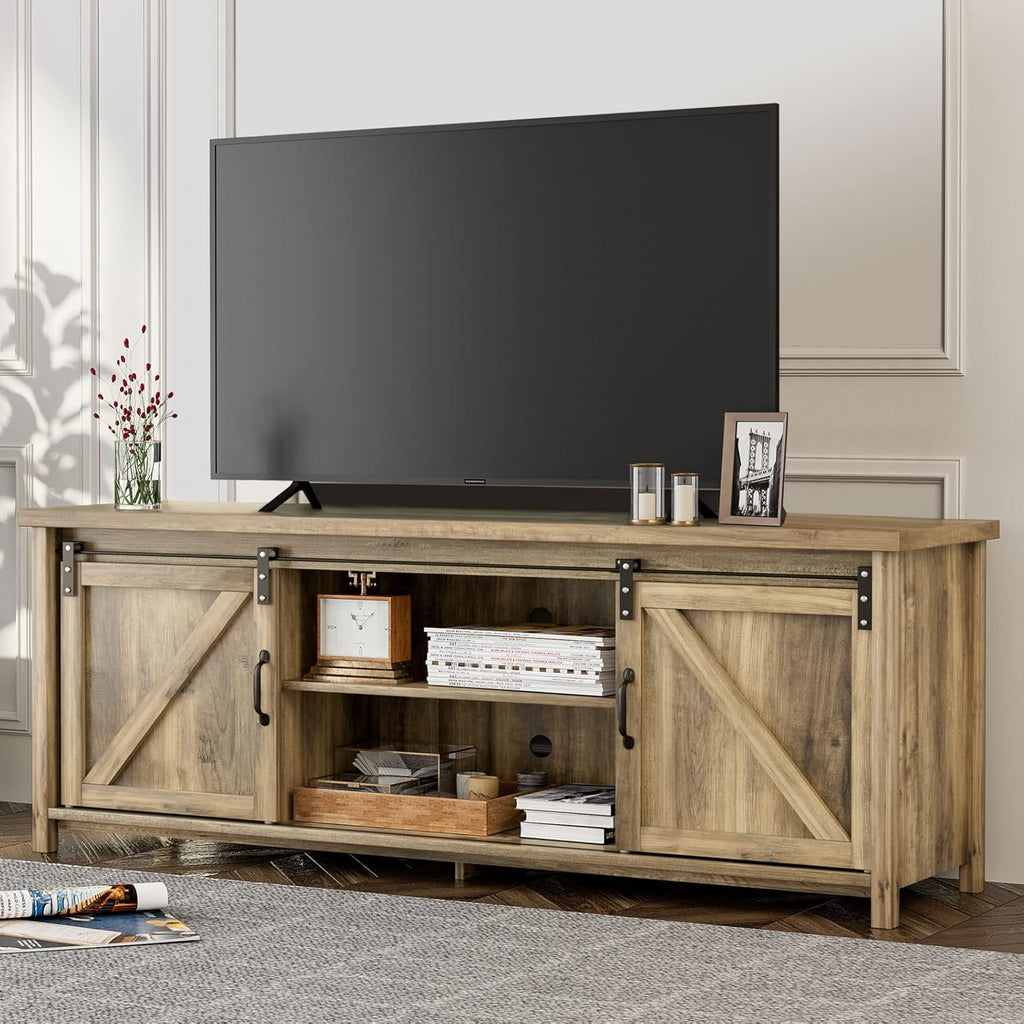 Farmhouse TV Stand for 65 inch TV with Sliding Barn Door M590