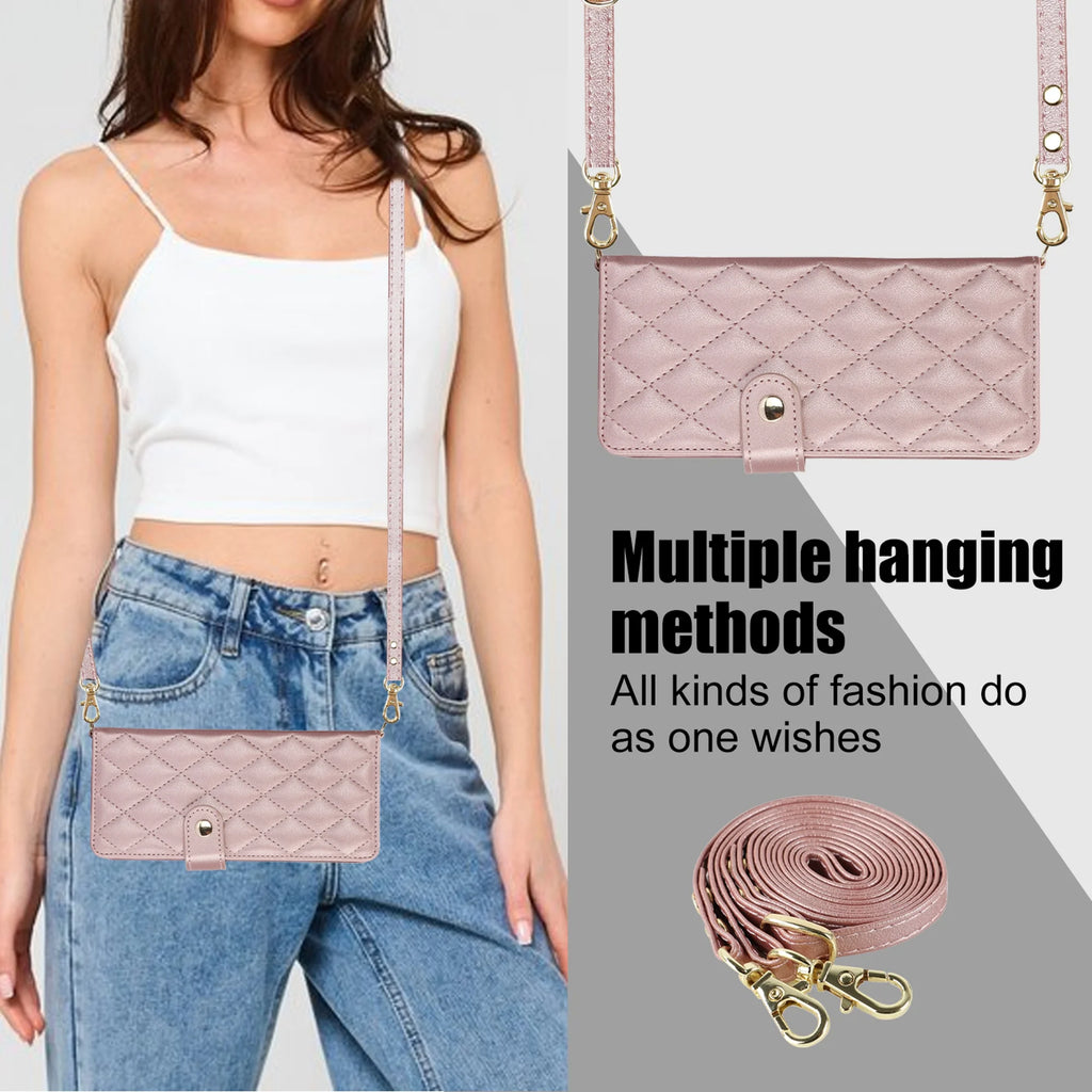 PU Leather Wallet Phone Case with Card Slots and Crossbody Strap T5051