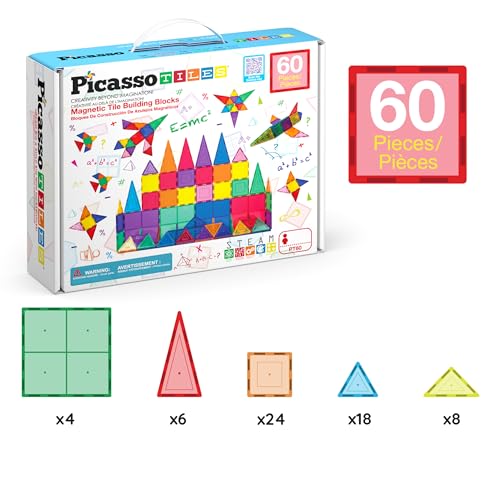 60 Piece Set Clear Magnetic 3D Building Tiles B155166
