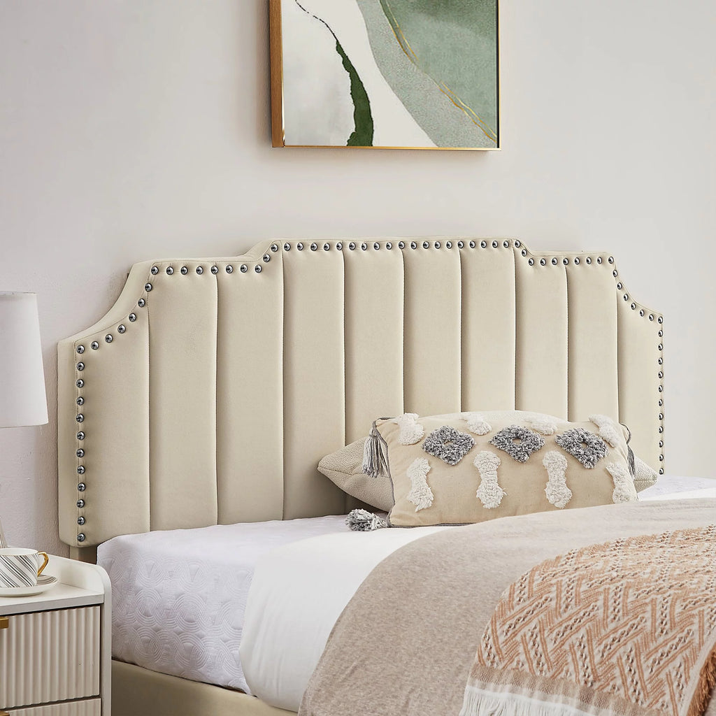 Queen Size Upholstered Platform Bed Frame with Nailhead Trim H33820