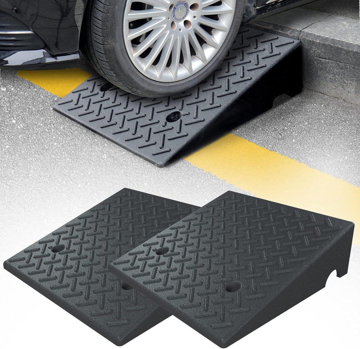 Rubber Curb Ramp 19.6 × 19.6 × 6 Heavy Duty Portable Threshold Ramp 1 PC J284768