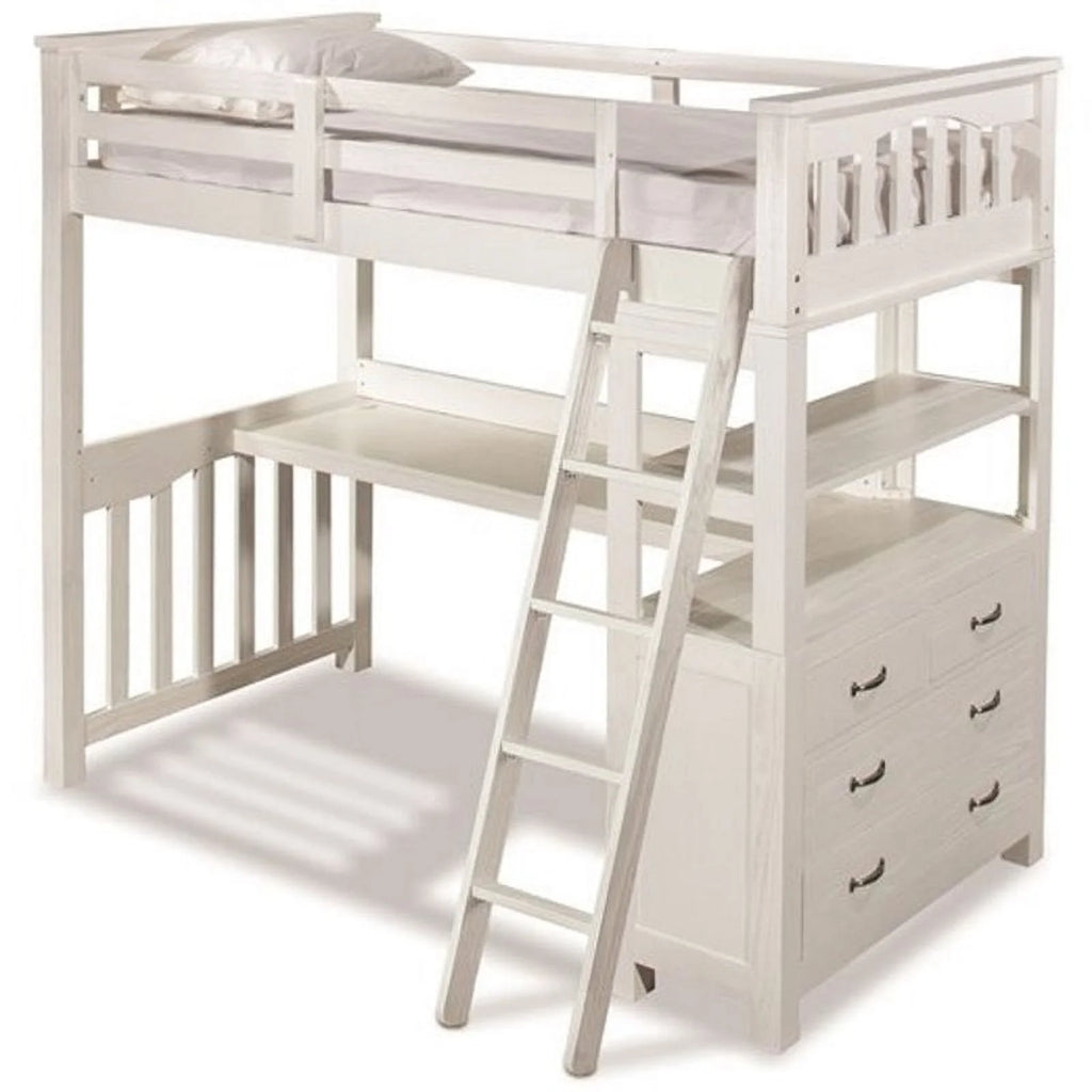 Twin Loft Bed with Desk in White D373