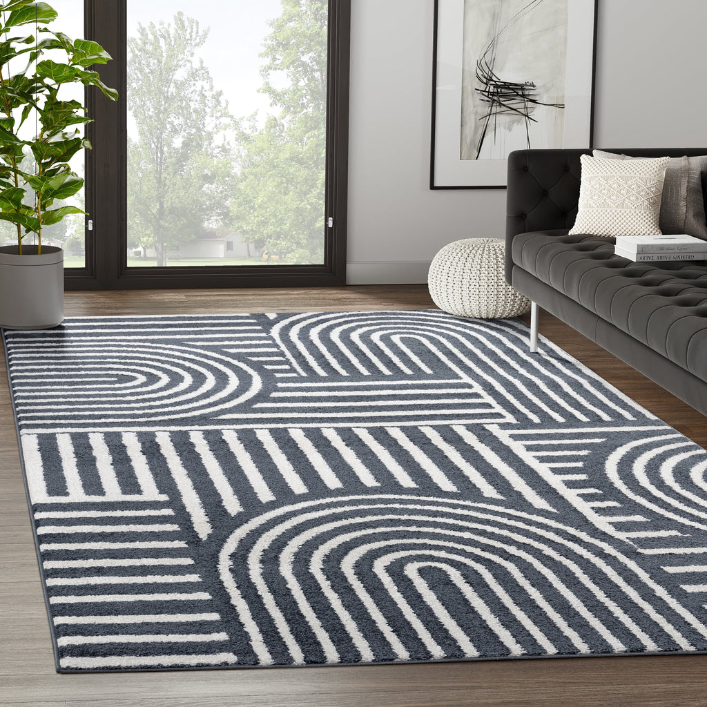 8 x 10 Cream Charcoal Area Rug Q963