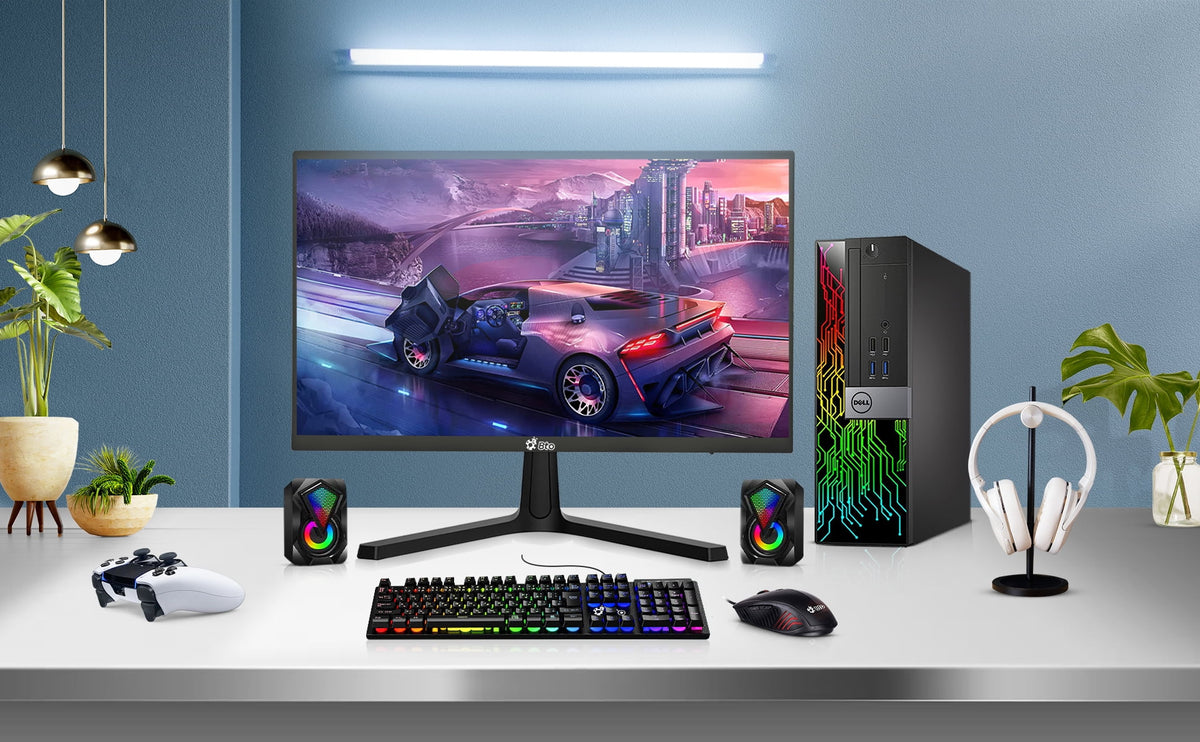 Restored Dell OptiPlex Desktop Computer PC with RGB lights, Intel i5 Quad-Core 6th Gen. Processor, 8GB Ram, 256GB SSD, 22 inch Monitor, BTO RGB Gaming Keyboard & Mouse, WiFi, Windows 10 Pro (Renewed) F108214