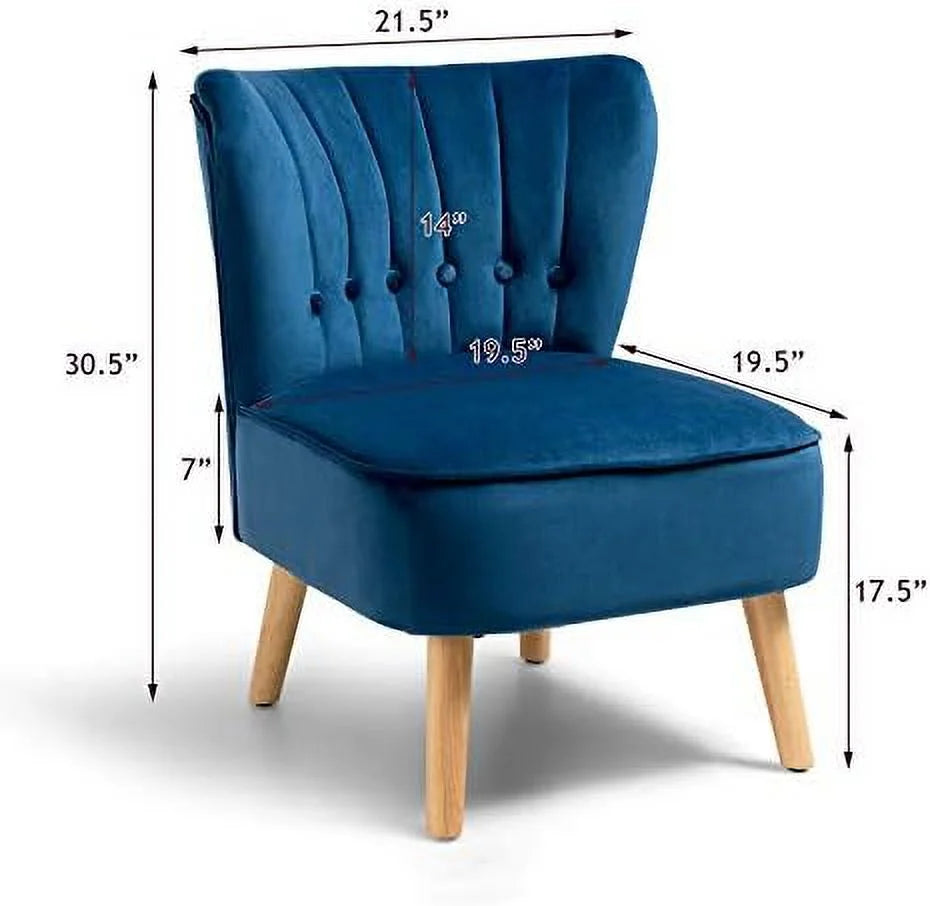 Armless Velvet Accent Chair with Rubber Wood Legs R838