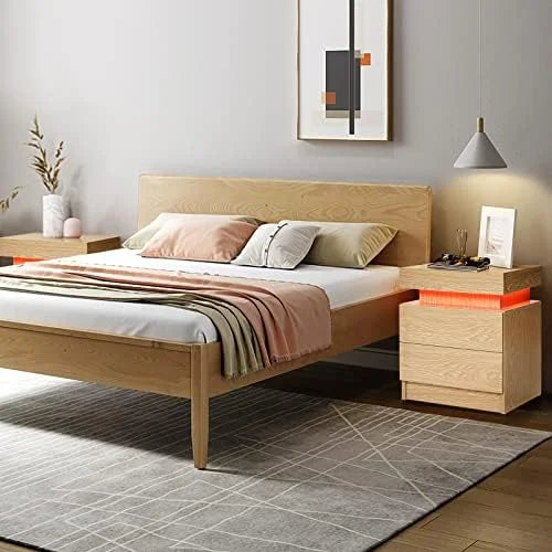White LED Nightstand with 2 High Gloss Drawers D37912