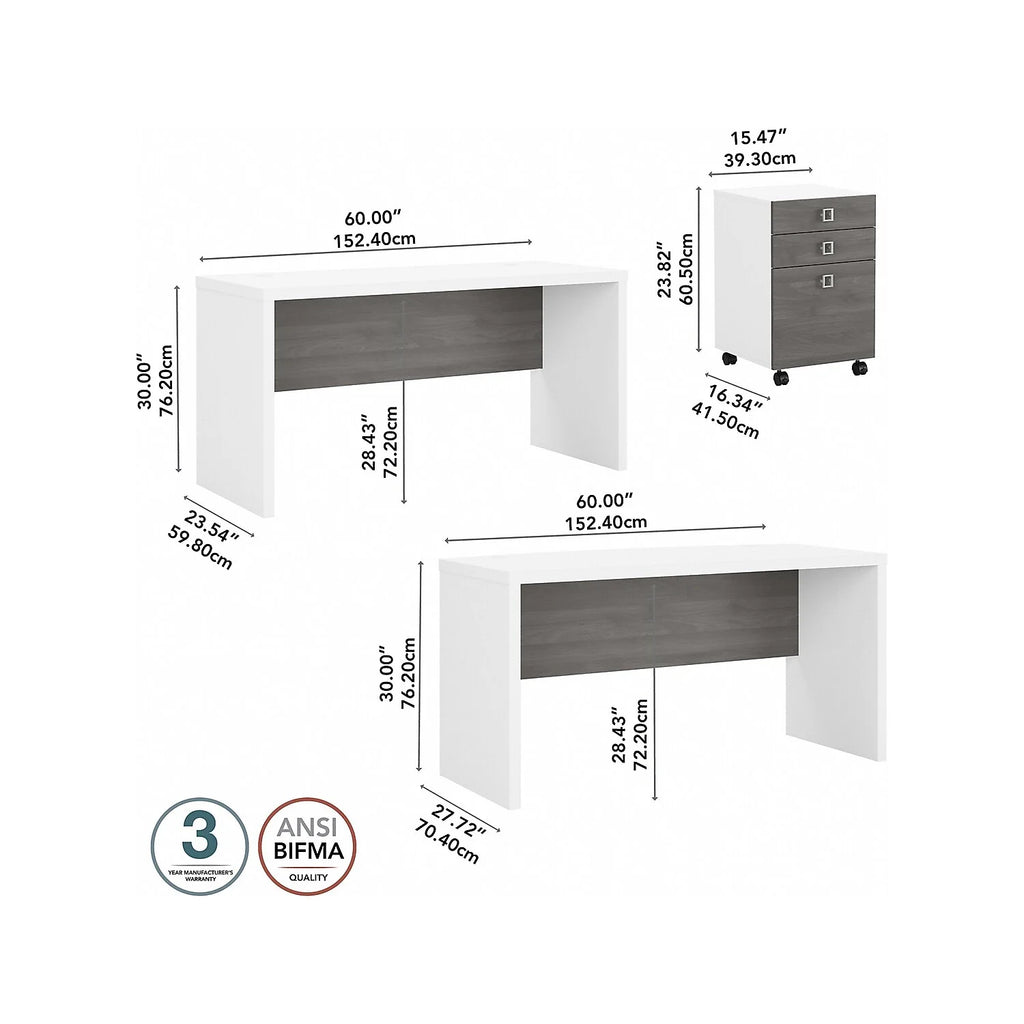 Bow Front Desk and Credenza with Mobile File Cabinet H8701