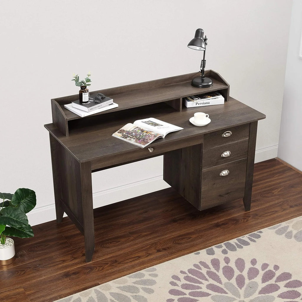 Dark Brown Wood Writing Desk with Hutch R8090
