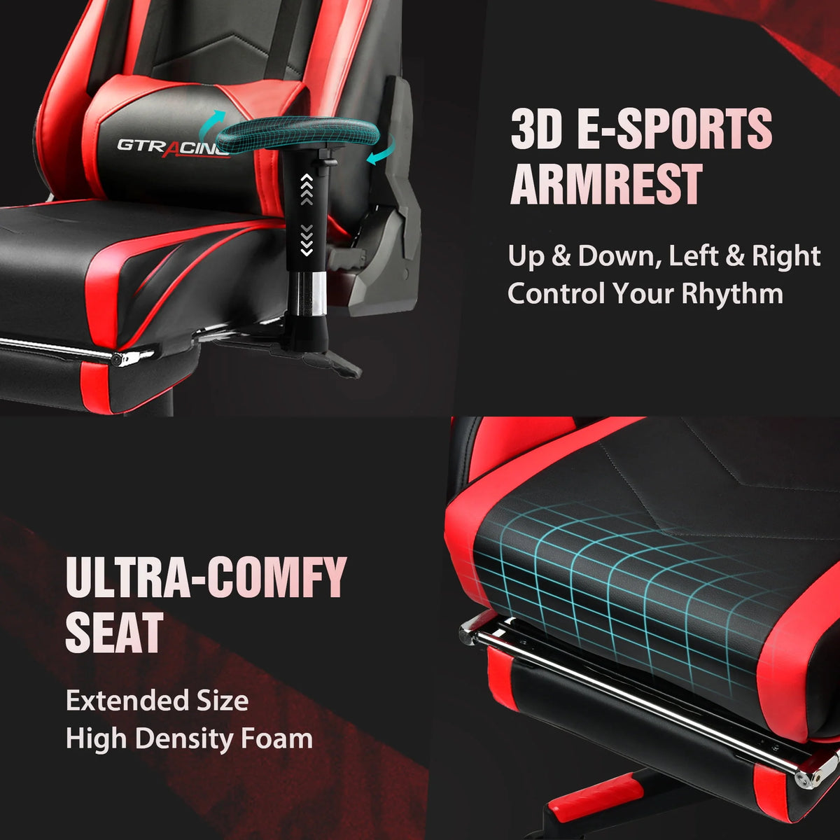 Red PU Leather Gaming Chair with Footrest O373