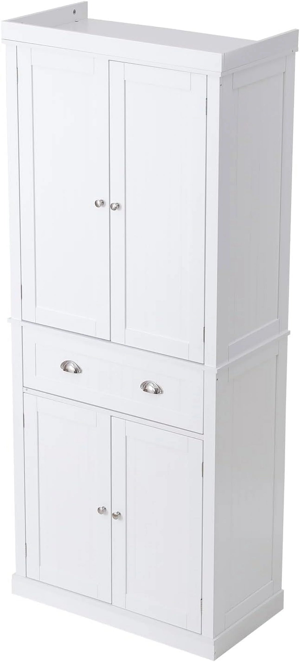 72" Pearl White Utility Cabinet with Doors Drawer and 3 Adjustable Shelves W960722