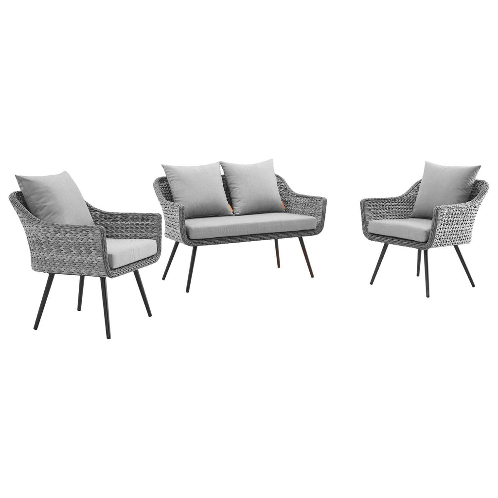 Gray 3 Piece Wicker Rattan Outdoor Loveseat and Armchair Set R534