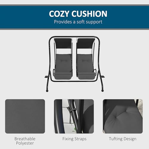 Patio Swing Chair with 2 Separate Seats, Removable Canopy and Cup Holders, Gray O69862