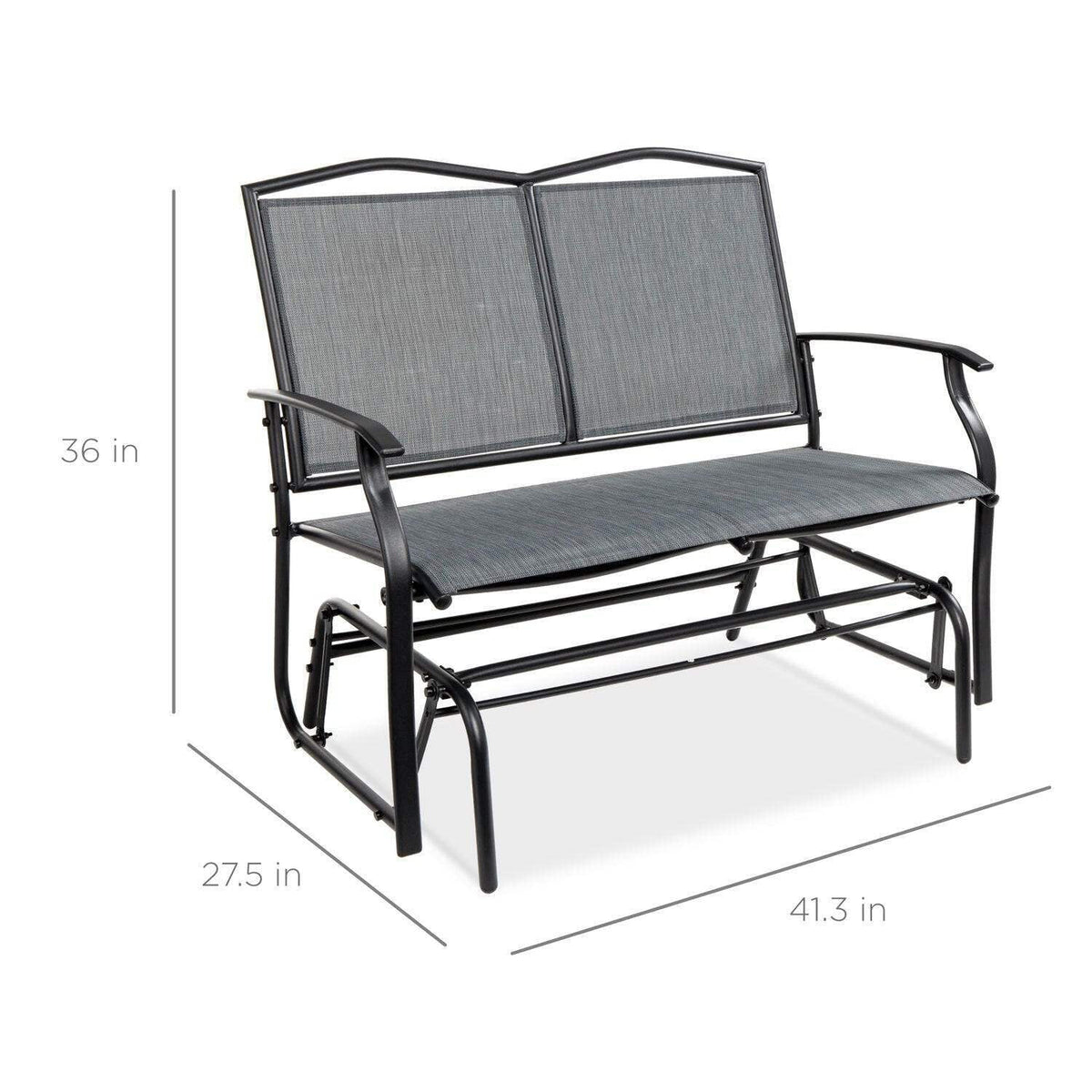 2 Seater Mesh Patio Loveseat Swing Glider with Armrests in Grey Y5601