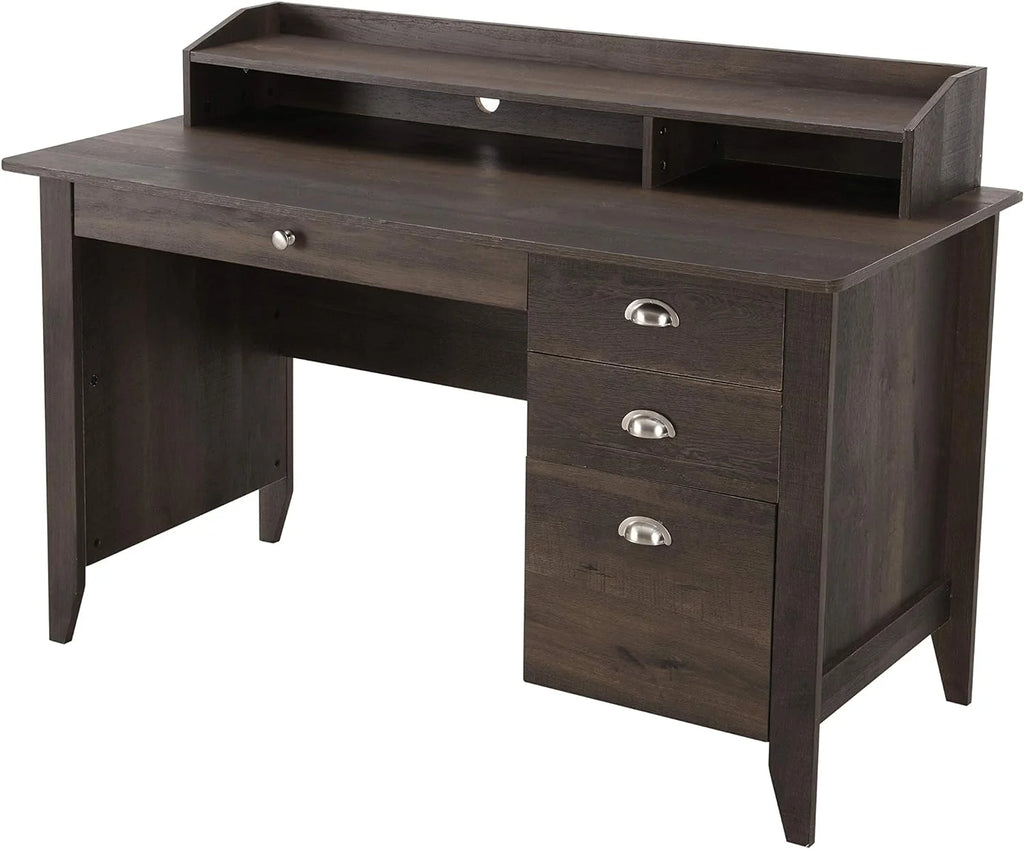 Dark Brown Wood Writing Desk with Hutch R8090