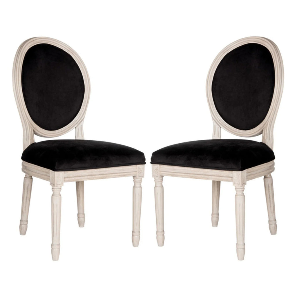 Rustic Grey Black Velvet Oval Side Chair Set of 2 V562