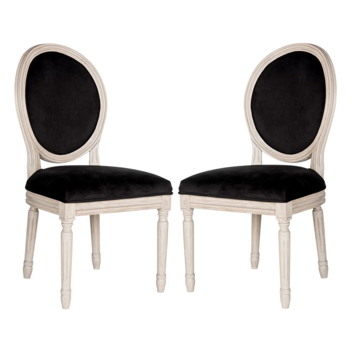 Rustic Grey Black Velvet Oval Side Chair Set of 2 V562
