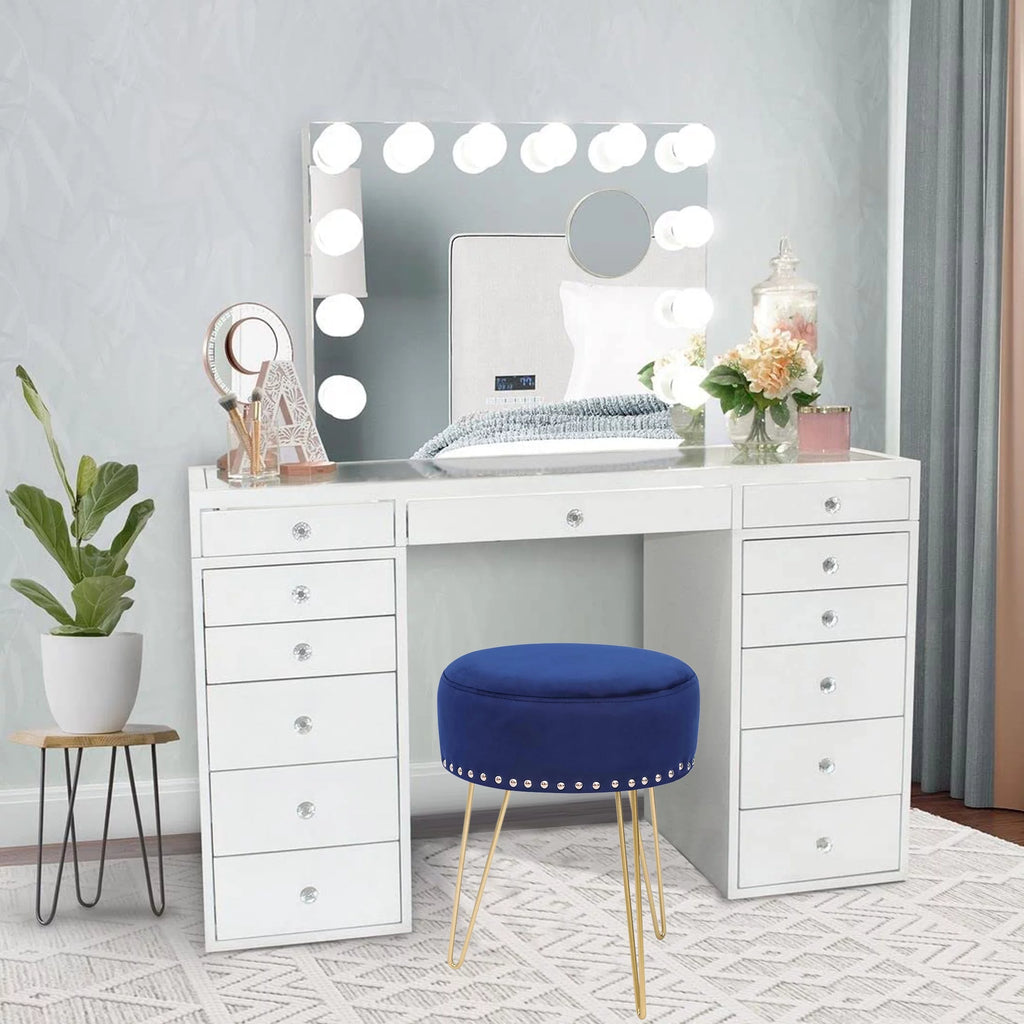 Round Modern Vanity Stool with Golden Metal Leg H7338