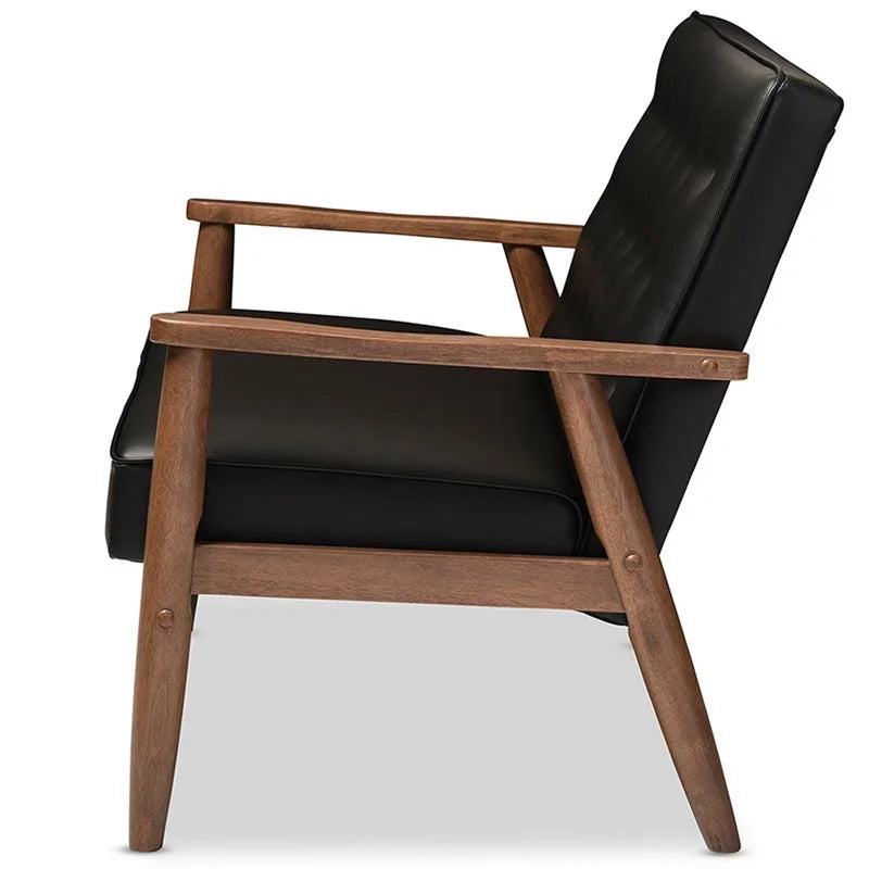 Black 2 Piece Faux Leather Loveseat and Reception Chair Set T2001
